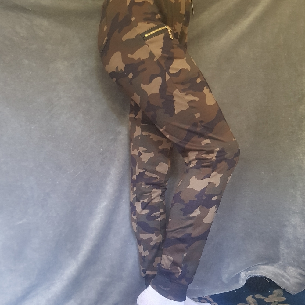 Soft Camo Track Pants with Zippered Pockets